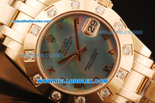 Rolex Datejust Swiss ETA 2836 Automatic Movement Full Rose Gold with Blue MOP Dial and Roman Numerals - Click Image to Close